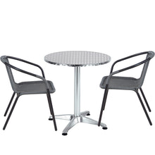 BTExpert Indoor Outdoor 23.75" Round Restaurant Table Stainless Steel Silver Aluminum + 2 Gray Restaurant Rattan Stack Chairs Commercial Lightweight