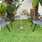BTExpert Indoor Outdoor 23.75" Square Restaurant Table Stainless Steel Silver Aluminum + 2 Gray Restaurant Rattan Stack Chairs Commercial Lightweight