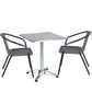 BTExpert Indoor Outdoor 23.75" Square Restaurant Table Stainless Steel Silver Aluminum + 2 Gray Restaurant Rattan Stack Chairs Commercial Lightweight