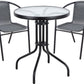 BTExpert Indoor Outdoor 23.75" Round Glass Metal Table + 2 Gray Rattan Stack Chairs