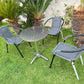 BTExpert 23.75" Round Stainless Steel Table + 3 Gray Rattan Stack Chairs, Indoor Outdoor Commercial Lightweight
