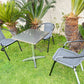 BTExpert 23.75" Square Stainless Steel Table + 3 Gray Rattan Stack Chairs, Indoor Outdoor Commercial Lightweight