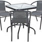 BTExpert Indoor Outdoor 23.75" Square Glass Metal Table + 3 Gray Rattan Stack Chairs