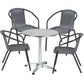 BTExpert 23.75" Round Stainless Steel Table + 4 Gray Rattan Stack Chairs, Indoor Outdoor Commercial Lightweight