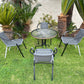 BTExpert Indoor Outdoor 28" Round Glass Metal Table Gray Rattan Trim + 4 Gray Rattan Chairs