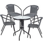 BTExpert 23.75" Round Glass Metal Table + 4 Gray Rattan Stack Chairs, Indoor Outdoor Commercial Lightweight