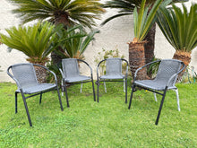 BTExpert Indoor Outdoor 23.75" Square Restaurant Table Stainless Steel Silver Aluminum + 2 Gray Restaurant Rattan Stack Chairs Commercial Lightweight