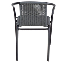 BTExpert Indoor Outdoor 28" Square Tempered Glass Metal Table Gray Rattan Trim + 4 Gray Restaurant Rattan Stack Chairs