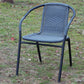 BTExpert 23.75" Square Stainless Steel Table + 3 Gray Rattan Stack Chairs, Indoor Outdoor Commercial Lightweight