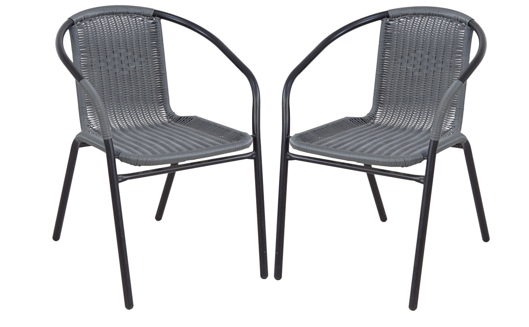 BTExpert Indoor Outdoor 2 - Set of Two Gray Restaurant Rattan Stack Chairs