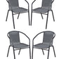BTExpert Indoor Outdoor 28" Round Glass Metal Table Gray Rattan Trim + 4 Gray Rattan Chairs