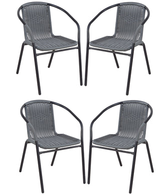 BTExpert Indoor Outdoor 4 - Set of Four Gray Restaurant Rattan Stack Chairs