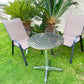 BTExpert Indoor Outdoor 23.75" Round Table Stainless Steel Silver Aluminum + 2 Brown Flexible Sling Stack Chairs