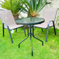 BTExpert Indoor Outdoor 23.75" Round Tempered Glass Metal Table + 3 Brown Flexible Sling Stack Chairs