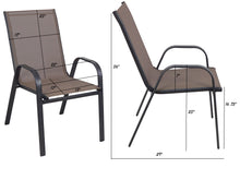 BTExpert Indoor Outdoor 28" Square Tempered Glass Metal Table Brown Rattan Trim + 2 Brown Restaurant Flexible Sling Stack Chairs