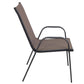 BTExpert 23.75" Round Steel Table + 3 Brown Sling Stack Chairs Indoor Outdoor