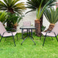 BTExpert Indoor Outdoor 23.75" Square Tempered Glass Metal Table + 3 Brown Flexible Sling Stack Chairs