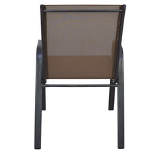 BTExpert Indoor Outdoor 23.75" Square Tempered Glass Metal Table + 2 Brown Flexible Sling Stack Chairs