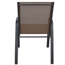 BTExpert Indoor Outdoor 23.75" Square Restaurant Table Stainless Steel Silver Aluminum + 2 Brown Flexible Sling Stack Chairs Commercial Lightweight