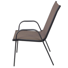BTExpert Indoor Outdoor 23.75" Square Tempered Glass Metal Table + 2 Brown Flexible Sling Stack Chairs
