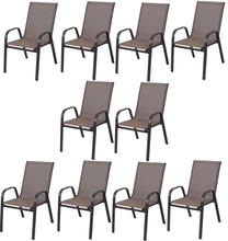 BTExpert Indoor Outdoor 10 - Set of ten Brown Restaurant Flexible Sling Stack Chairs, patio Metal Frame Chair