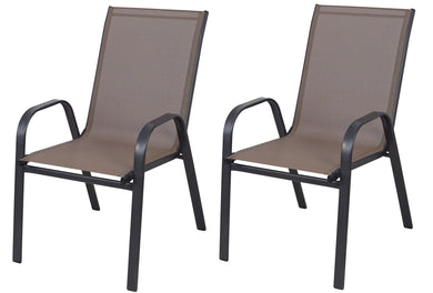 BTExpert Outdoor 2 - Set of Two Brown Restaurant Flexible Sling Stack Chairs, patio Metal Frame Chair