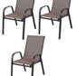BTExpert Indoor Outdoor 23.75" Square Tempered Glass Metal Table + 3 Brown Flexible Sling Stack Chairs