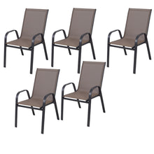 BTExpert Indoor Outdoor 5 - Set of Five Brown Restaurant Flexible Sling Stack Chairs, patio Metal Frame Chair