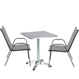 BTExpert 23.75" Square Table Steel Silver Aluminum + 2 Gray Sling Stack Chairs Indoor Outdoor Commercial Lightweight