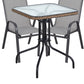 BTExpert Indoor Outdoor 28" Square Glass Metal Table w/ Brown Rattan + 2 Gray Sling Stack Chairs