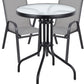 BTExpert Indoor Outdoor 23.75" Round Tempered Glass Metal Table + 2 Gray Flexible Sling Stack Chairs