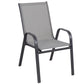 BTExpert Indoor Outdoor 23.75" Round Tempered Glass Metal Table + 2 Gray Flexible Sling Stack Chairs