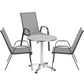 BTExpert 23.75" Round Steel Table + 3 Gray Flexible Sling Stack Chairs Indoor Outdoor Commercial Lightweight
