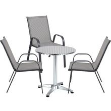 BTExpert Indoor Outdoor 23.75" Round Restaurant Table Stainless Steel Silver Aluminum + 3 Gray Flexible Sling Stack Chairs Commercial Lightweight