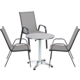 BTExpert 23.75" Round Steel Table + 3 Gray Flexible Sling Stack Chairs Indoor Outdoor Commercial Lightweight