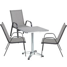 BTExpert Indoor Outdoor 23.75" Square Restaurant Table Stainless Steel Silver Aluminum + 3 Gray Flexible Sling Stack Chairs Commercial Lightweight