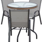 BTExpert Indoor Outdoor 28" Round Tempered Glass Table Brown Rattan Trim + 3  Gray Sling Stack Chairs