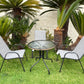 BTExpert Indoor Outdoor 28" Round Tempered Glass Table Brown Rattan Trim + 3  Gray Sling Stack Chairs