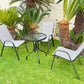 BTExpert Indoor Outdoor 23.75" Round Tempered Glass Metal Table + 3 Gray Flexible Sling Stack Chairs