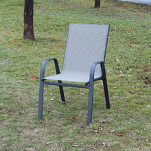 BTExpert Indoor Outdoor 23.75" Round Tempered Glass Metal Table + 3 Gray Flexible Sling Stack Chairs
