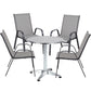 BTExpert 23.75" Round Steel Table + 4 Gray Flexible Sling Stack Chairs Indoor Outdoor Commercial Lightweight