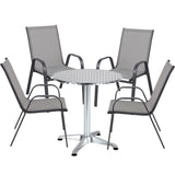 BTExpert 23.75" Round Steel Table + 4 Gray Flexible Sling Stack Chairs Indoor Outdoor Commercial Lightweight