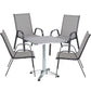 BTExpert 23.75" Square Steel Table + 4 Gray Flexible Sling Stack Chairs Indoor Outdoor Commercial Lightweight