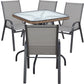 BTExpert Indoor Outdoor 28" Square Glass Metal Table w/ Brown Rattan Trim + 4 Gray Flexible Sling Chairs