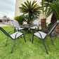 BTExpert Indoor Outdoor 28" Square Glass Metal Table w/ Brown Rattan Trim + 4 Gray Flexible Sling Chairs