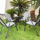 BTExpert 23.75" Round Steel Table + 4 Gray Flexible Sling Stack Chairs Indoor Outdoor Commercial Lightweight