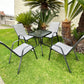 BTExpert 23.75" Square Glass Metal Table + 4 Gray Sling Chairs, Indoor Outdoor Commercial Lightweight