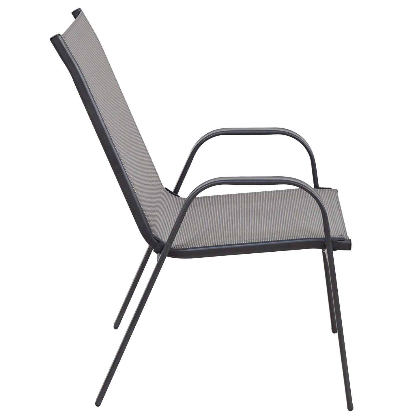 BTExpert 23.75" Square Steel Table + 3 Gray Flexible Sling Stack Chairs Indoor Outdoor Commercial Lightweight