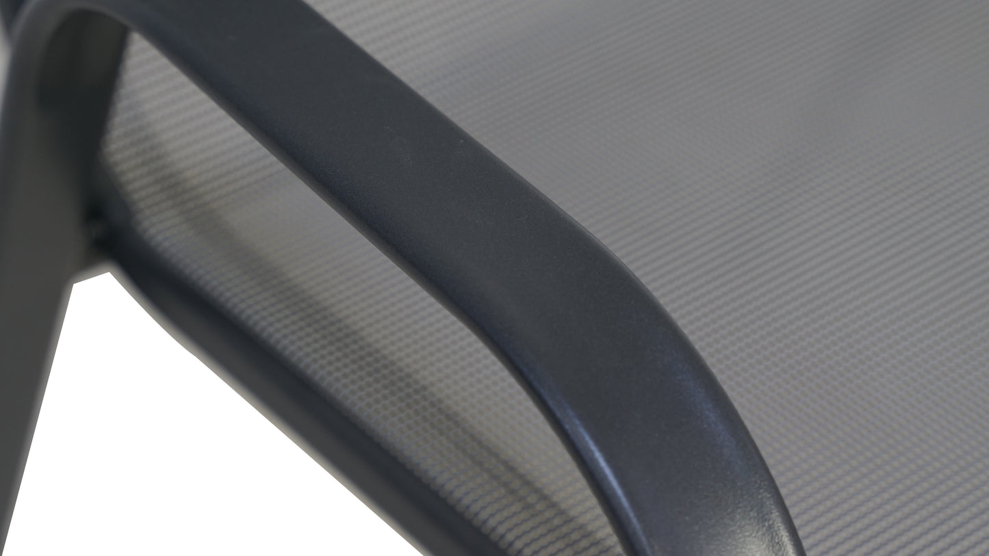 BTExpert 23.75" Round Steel Table + 4 Gray Flexible Sling Stack Chairs Indoor Outdoor Commercial Lightweight