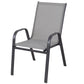 BTExpert 23.75" Round Steel Table + 4 Gray Flexible Sling Stack Chairs Indoor Outdoor Commercial Lightweight